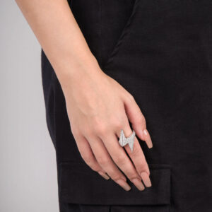 red out bolt ring silver white gold on woman