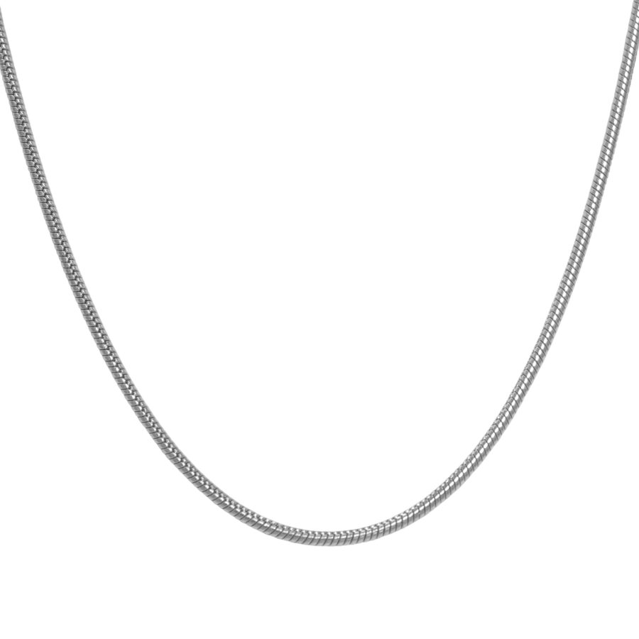 classic snake style chain necklace silver minimal simple gold stainless steel on white background