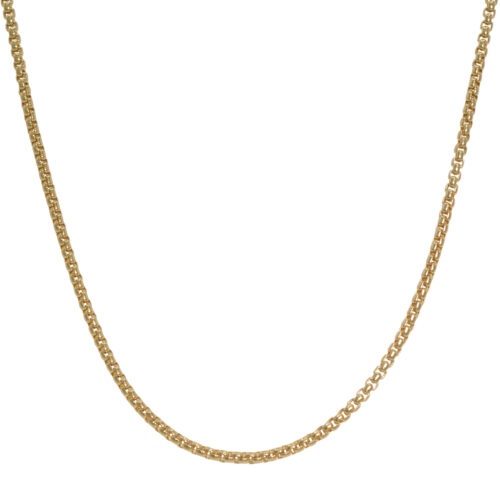 classic cube thin style chain necklace minimal simple gold stainless steel on white background