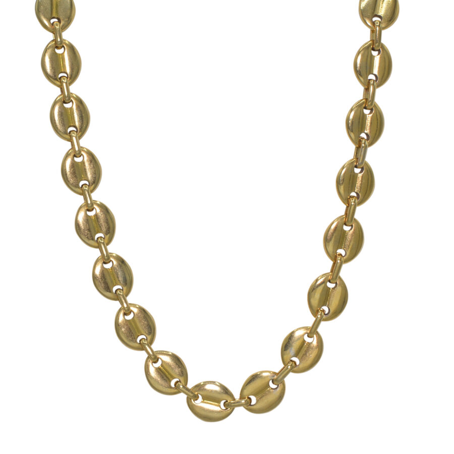 classic gucci link style chain necklace minimal simple gold stainless steel on white background