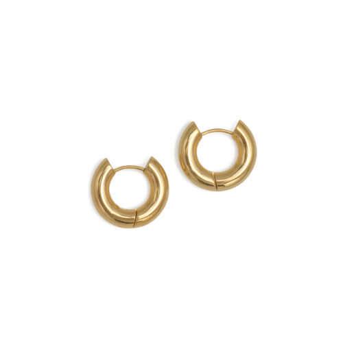everyday hoops minimal gold earrings chunky gold on white background