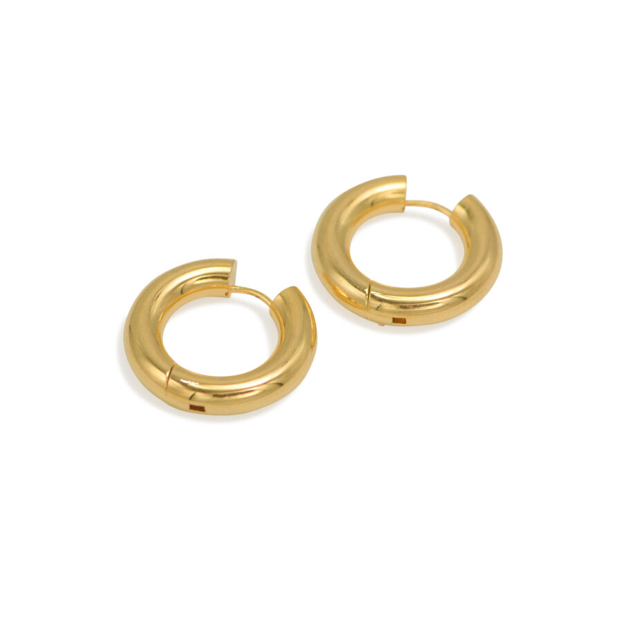 everyday hoops minimal gold earrings chunky gold on white background