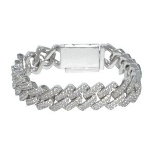 iced out prong link bracelet 15mm silver