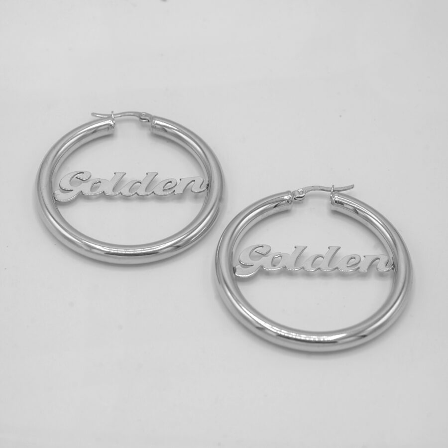 personalised custom handmade name letter earrings hoops silver ayezi jewellery