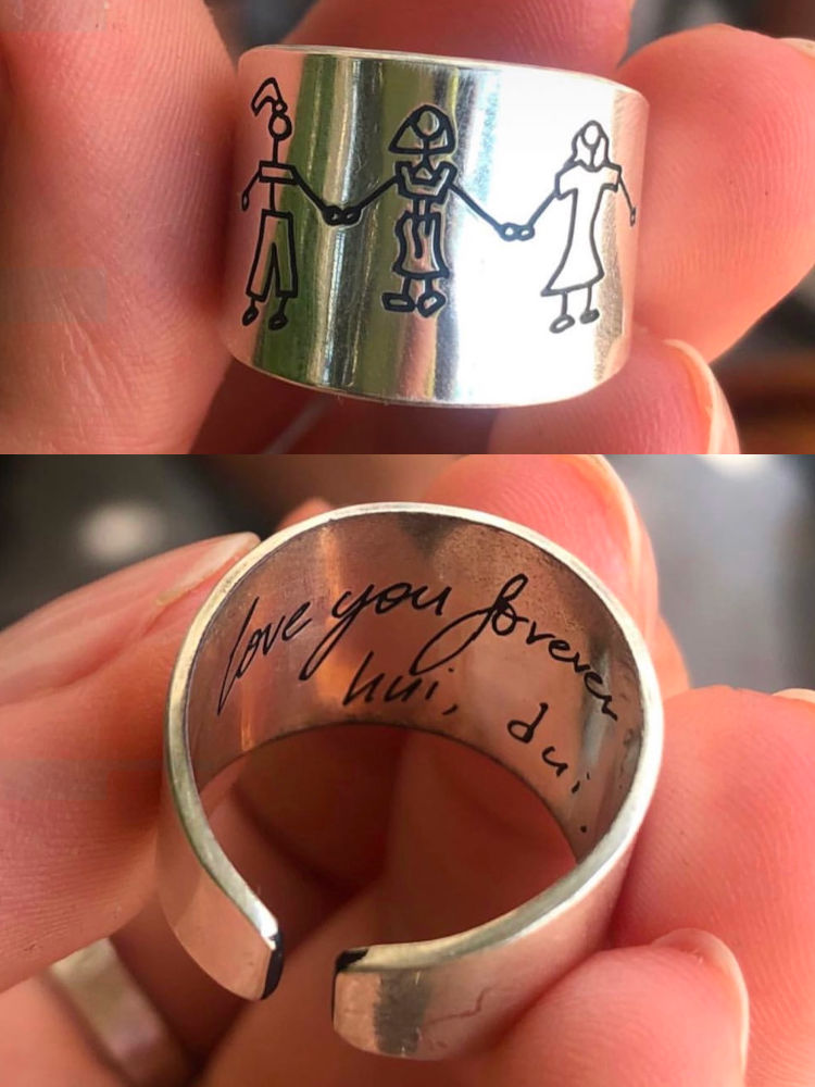 custom personalised silver 925 ring handmade with drawing