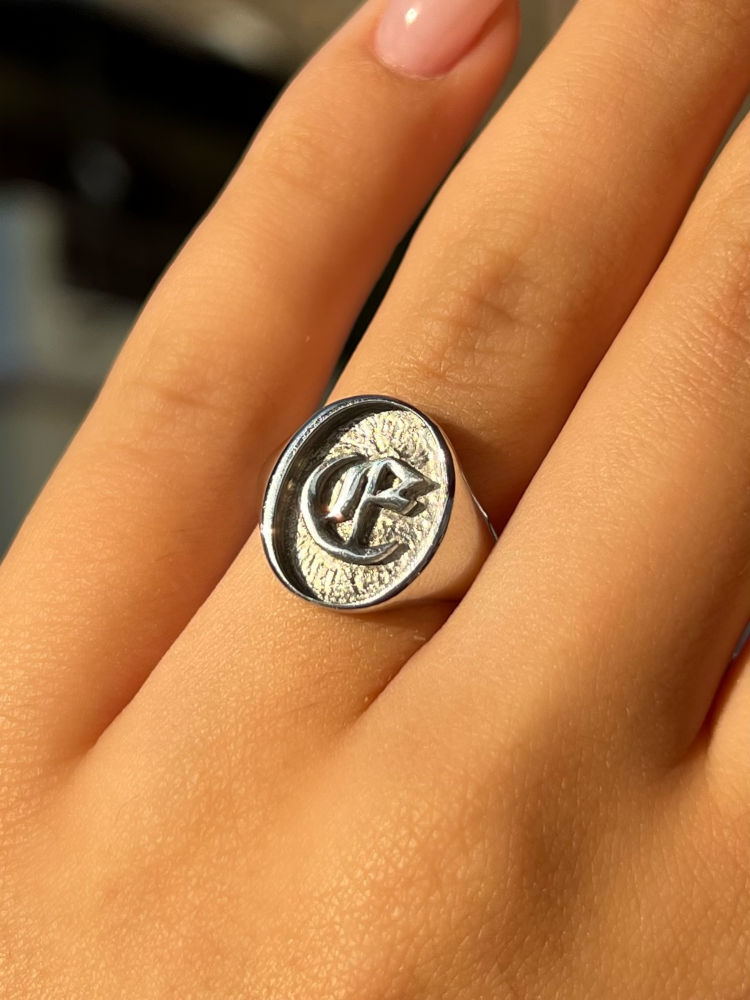 personalised monogram ring oval silver