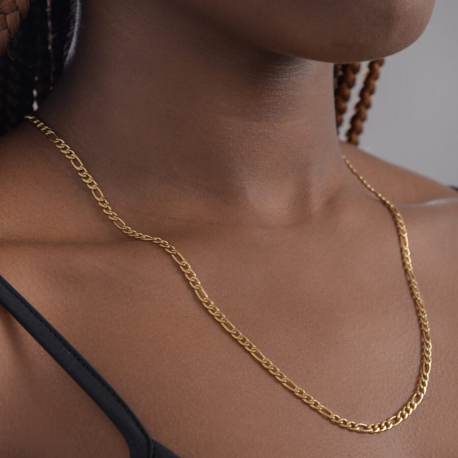 figaro classic chain necklace gold stainless steel on black skin girl