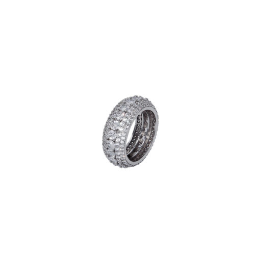 iced out diamond round ring silver