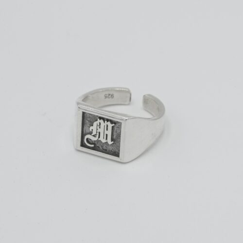 personalised monogram custom made sterling silver ring square