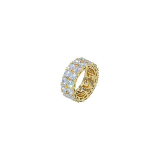 iced out double row infinity diamond ring yellow gold