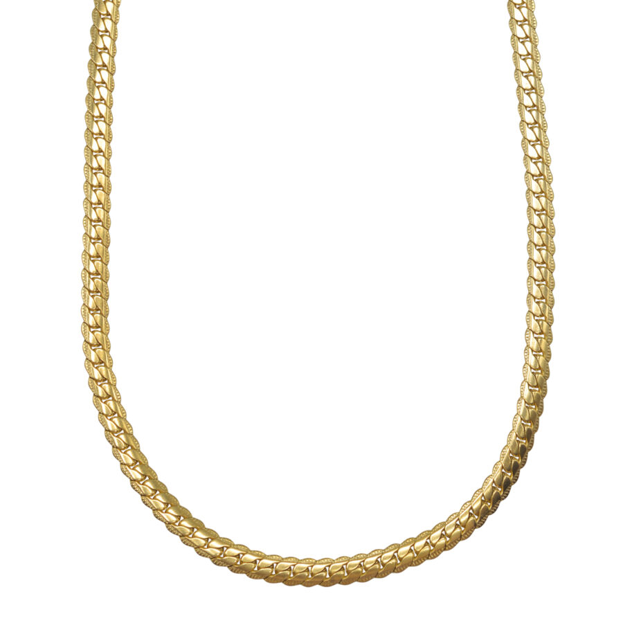 snake chain gold classic stainless steel waterproof necklace on white background