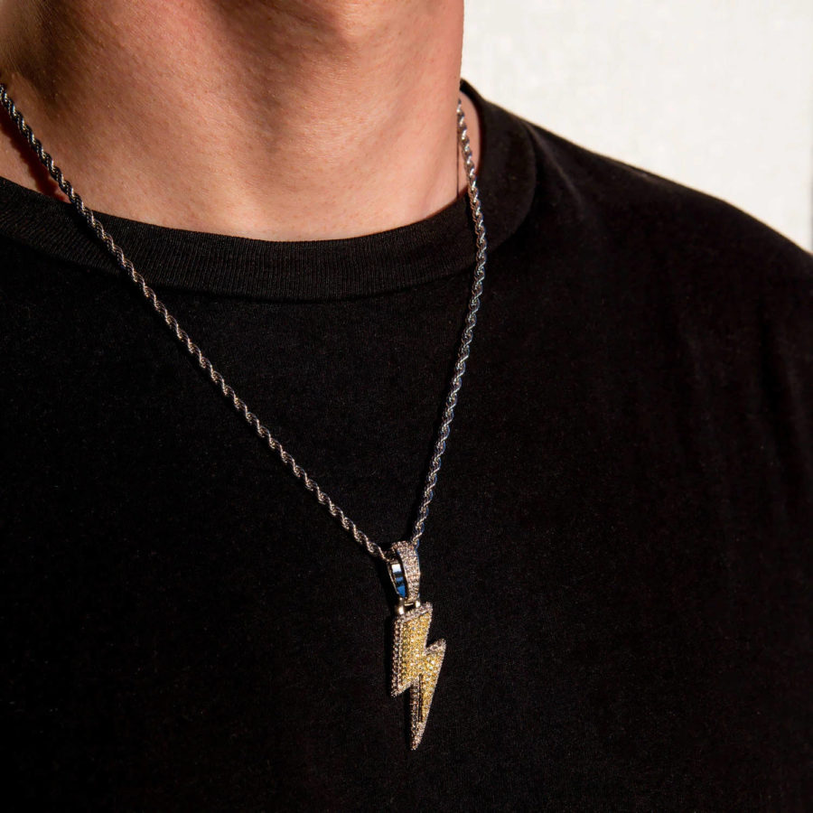 iced out bolt pendant necklace double colour on man