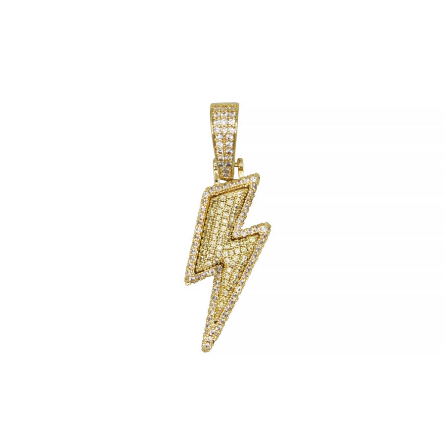 iced out bolt pendant yellow gold necklace