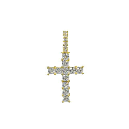 iced out cross pendant necklCE yellow gold