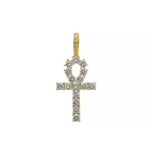 iced out egyptian cross pendant with rope chain necklace yellow gold the key of life