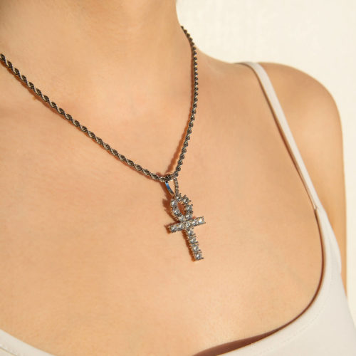 iced out egyptian cross necklace pendant the key of life silver